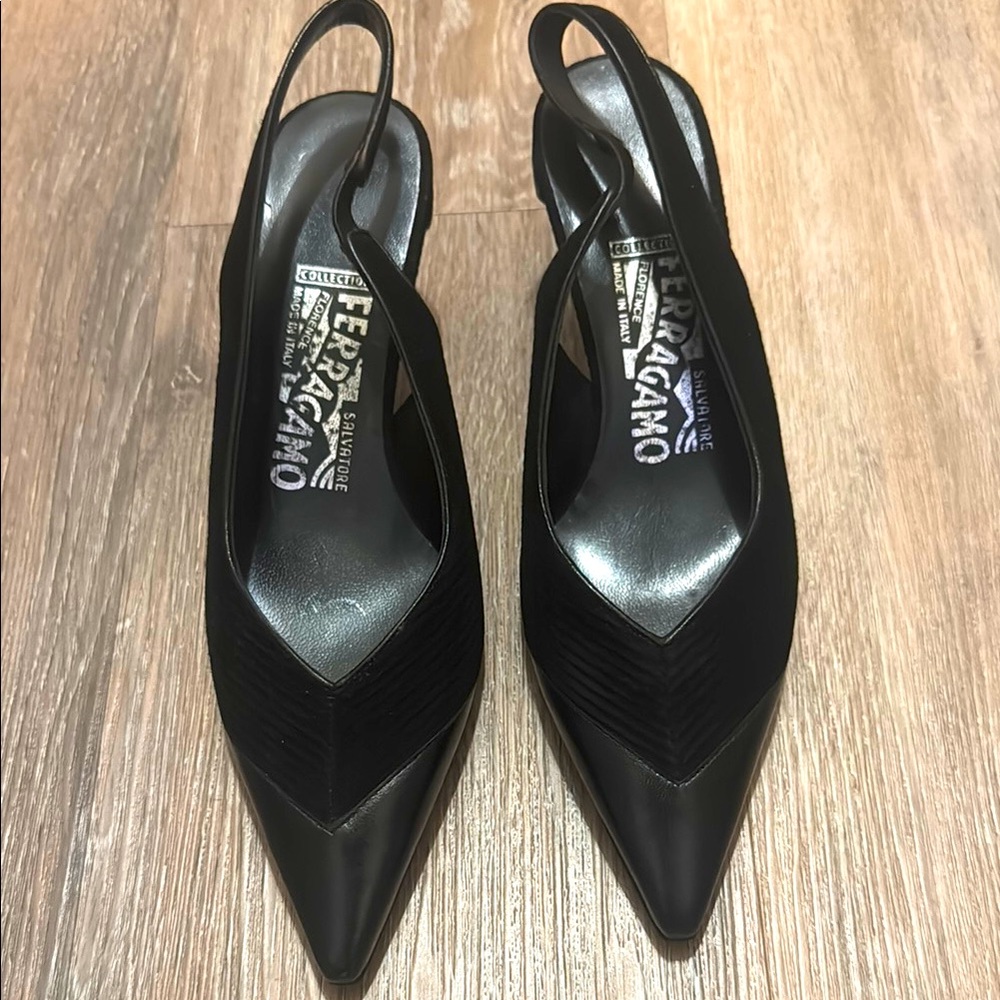 New Salvatore Ferragamo Black Slingback Heels